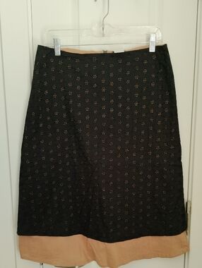 Charlotte Russe Black Eyelet A-Line Skirt with Tan Hem